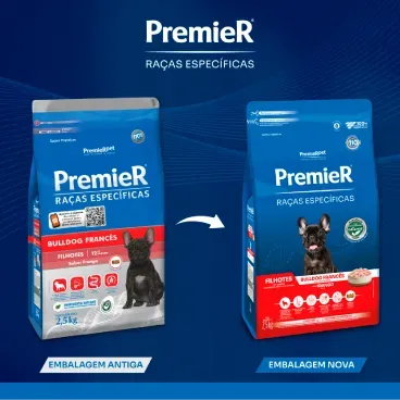 Nova embalagem Racao Premier Racas Especificas Bulldog Frances Filhotes Frango